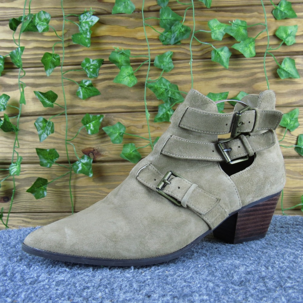 Treasure & Bond Women's 7.5 Taupe Suede Cutout Booties Buckle Straps Block Heel